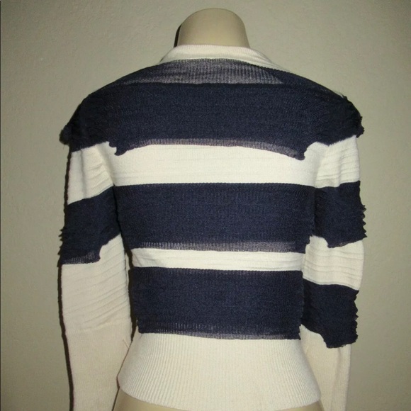 Alexander McQueen Navy Cream Stripe Ruffle Wool Sweater XS - Picture 3 of 6